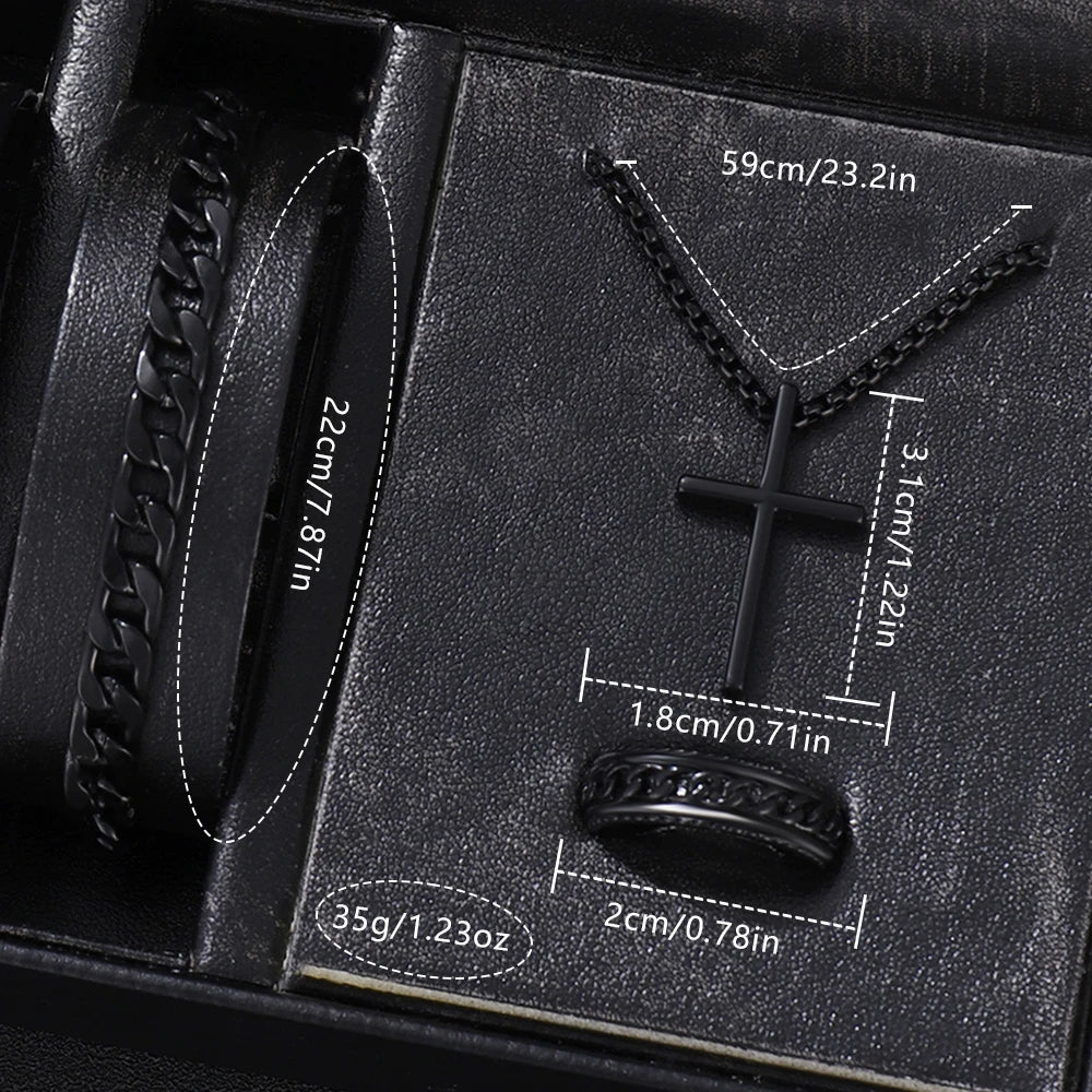 Men's 4-piece watch, bracelet, necklace, and ring