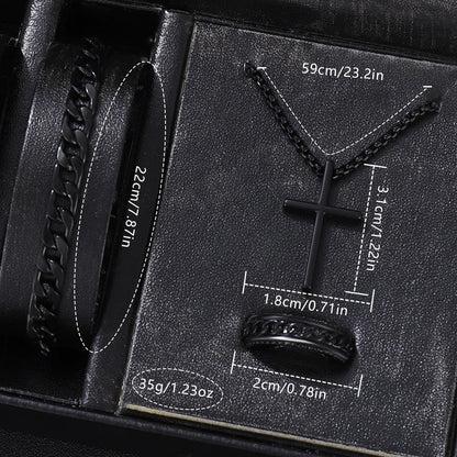 Men's 4-piece watch, bracelet, necklace, and ring