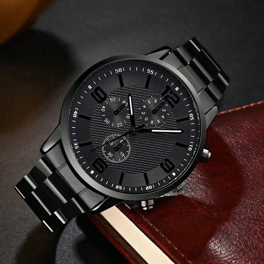 Men's 4-piece watch, bracelet, necklace, and ring