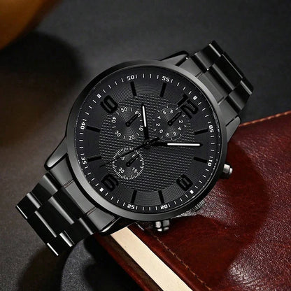 Men's 4-piece watch, bracelet, necklace, and ring
