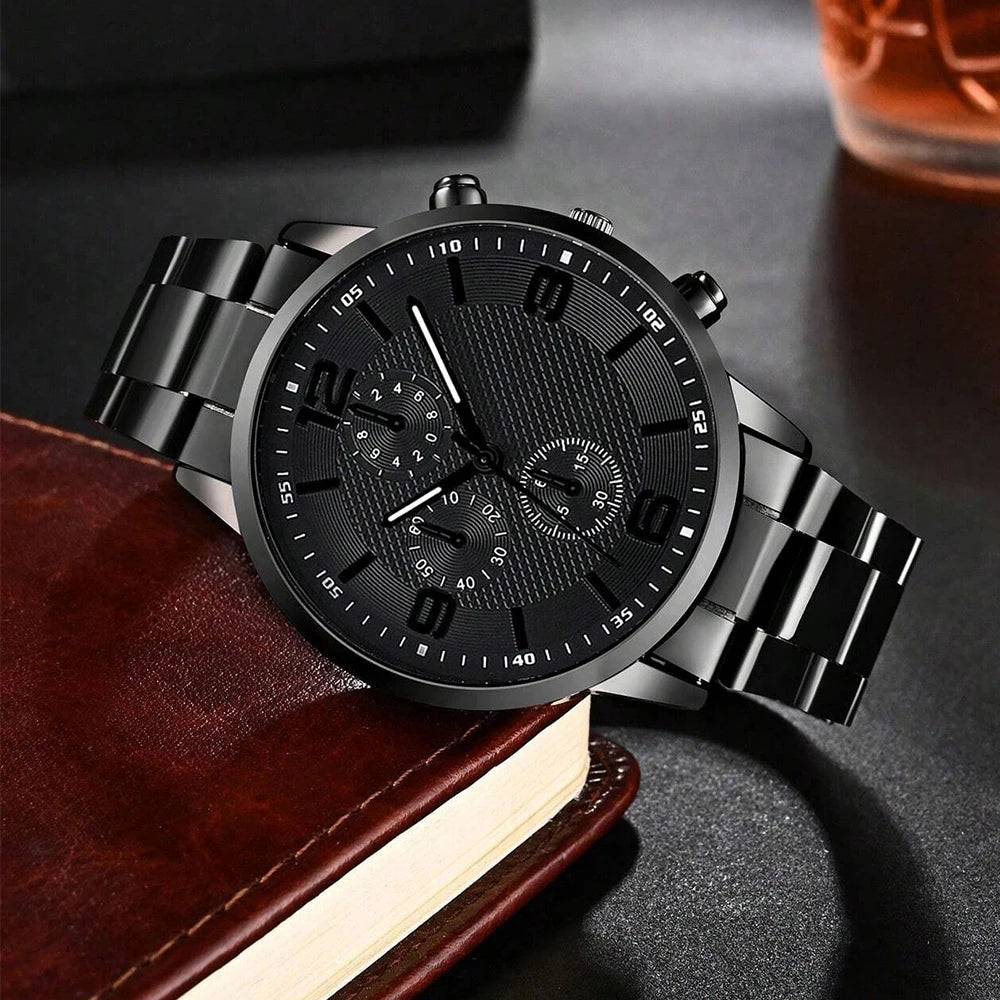 Men's 4-piece watch, bracelet, necklace, and ring